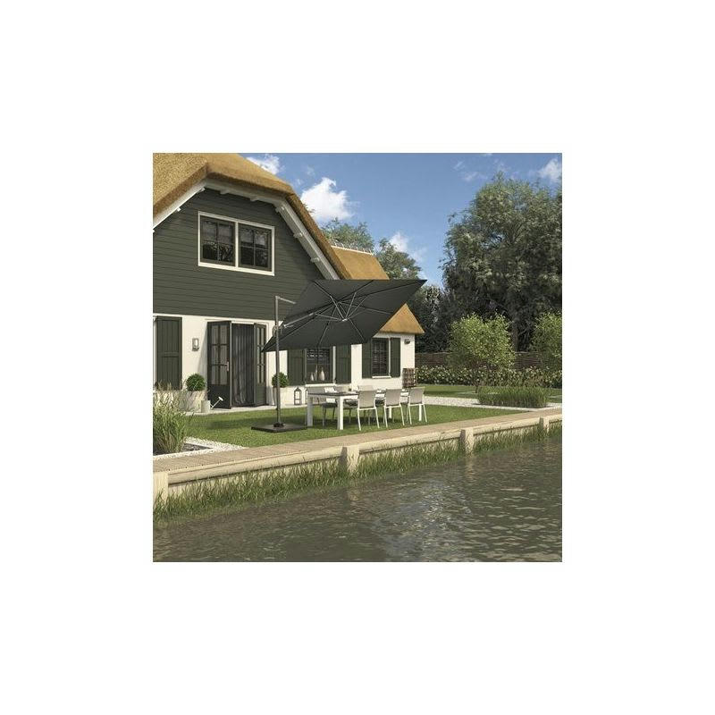 CHALLENGER T2 - Parasol déporté rotatif 3x3m double inclinaison gris