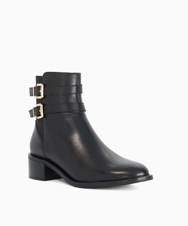 Patters Black - Leather Buckle-Detail Ankle Boots