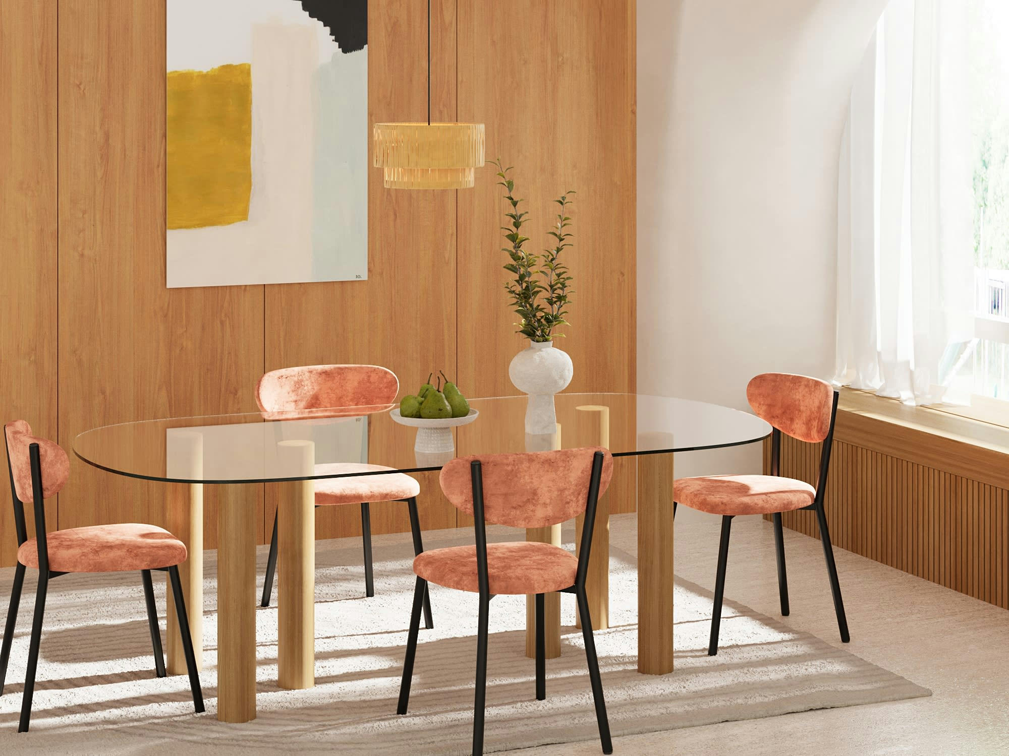 LOLA - Lot de 2 chaises velours ocre pied métal