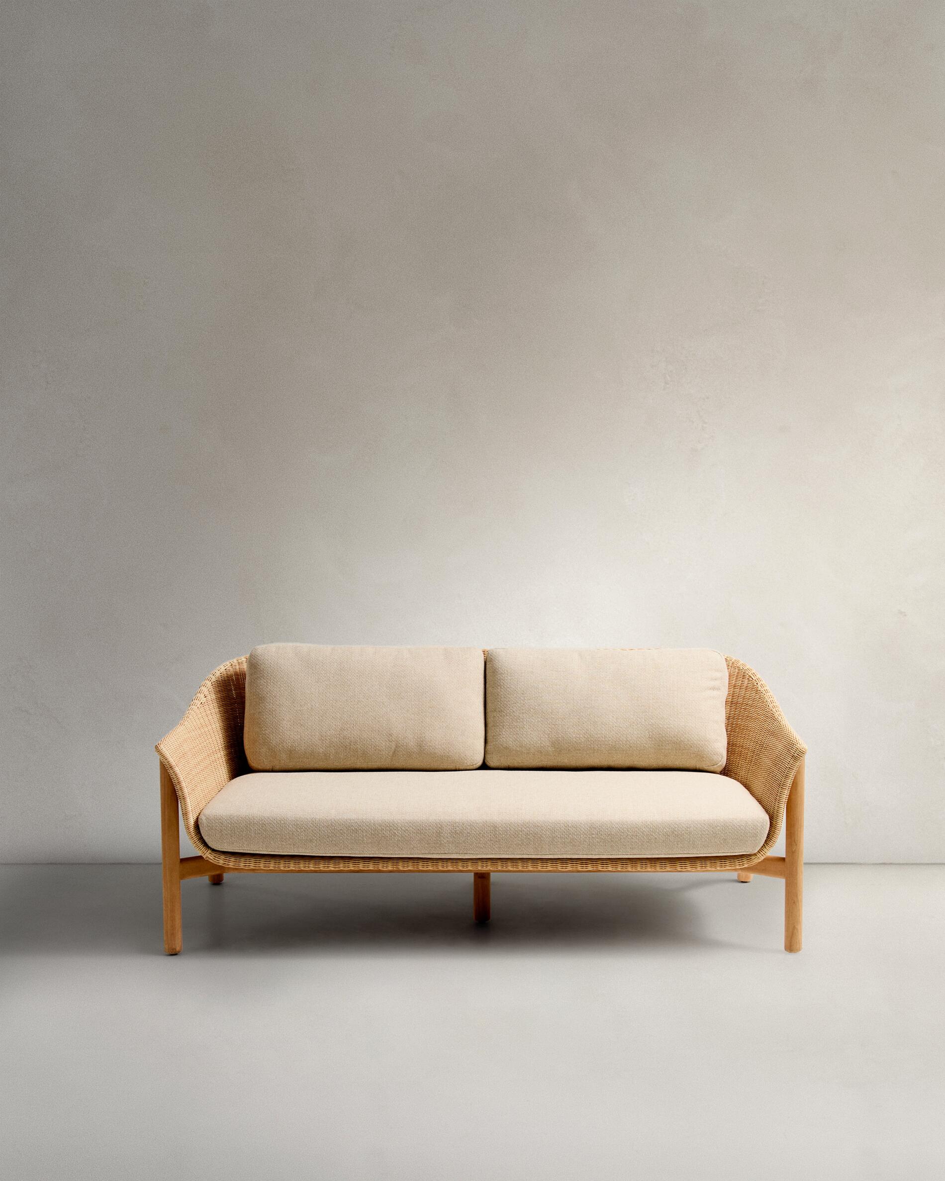 Galea 2-seater sofa in FSC 100% solid teak wood and synthetic rattan 170,5cm