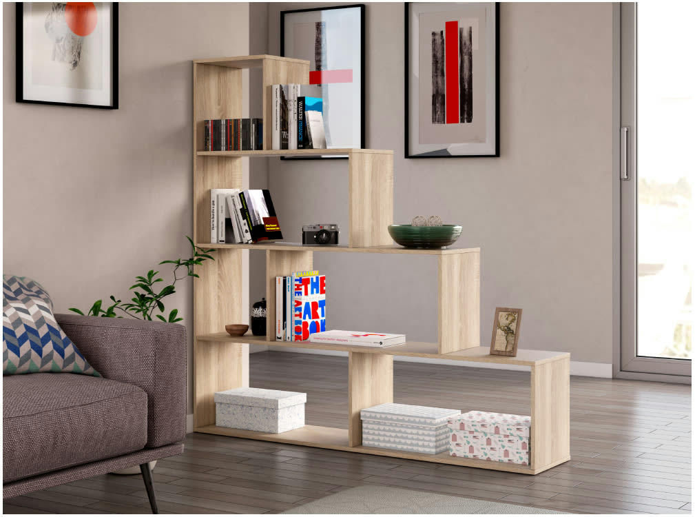 ANAÏS - Étagère escalier effet bois 7 cases L145cm x H145cm