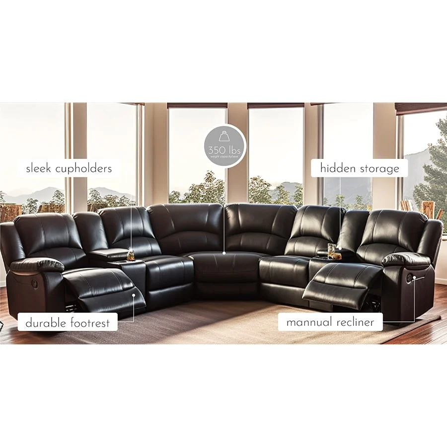 108 W Modern Contemporary Faux Leather 7 Piece Sectional Recliners