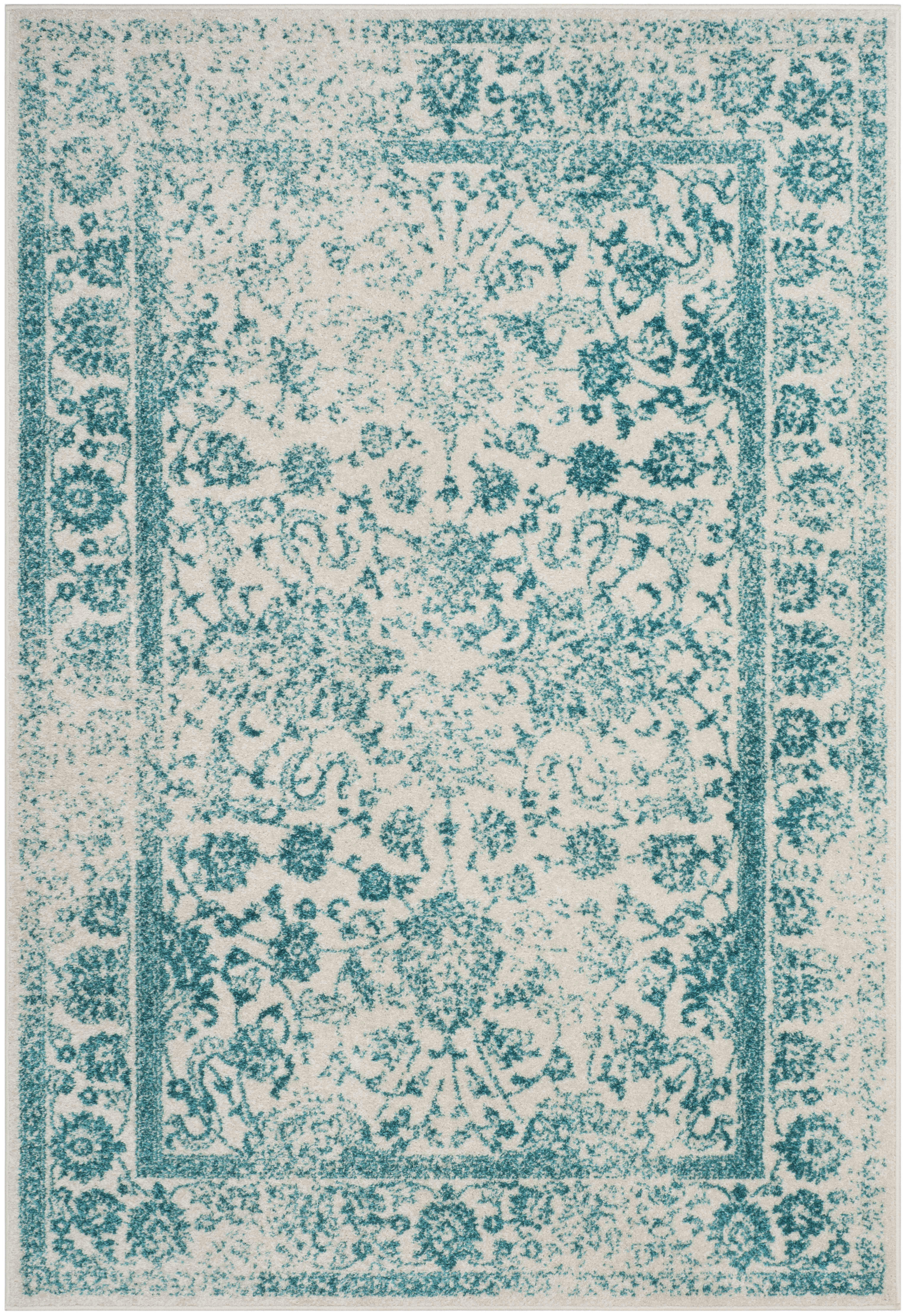ADIRONDACK - Tapis de salon interieur en ivoire & sarcelle, 183 x 274 cm