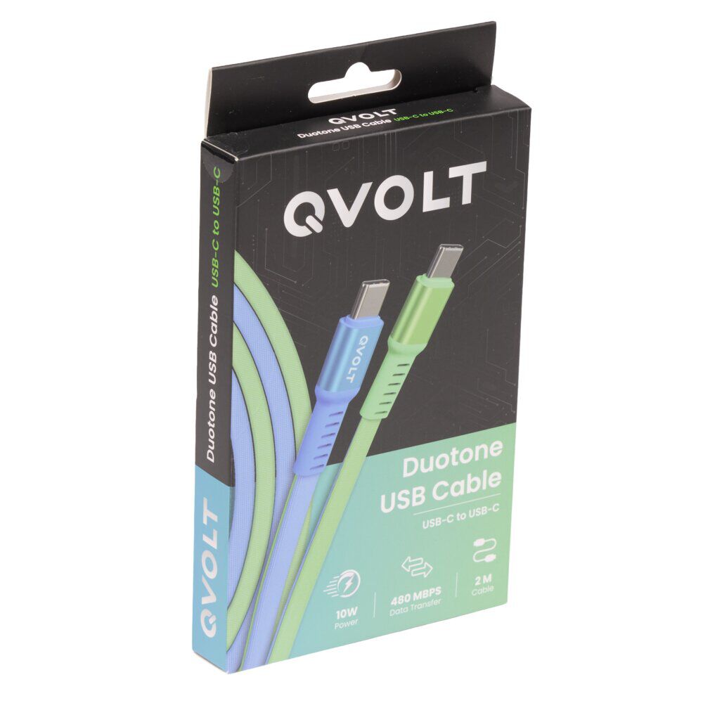 Câble USB-C vers USB-C charge rapide bicolore vert et bleu 2m
