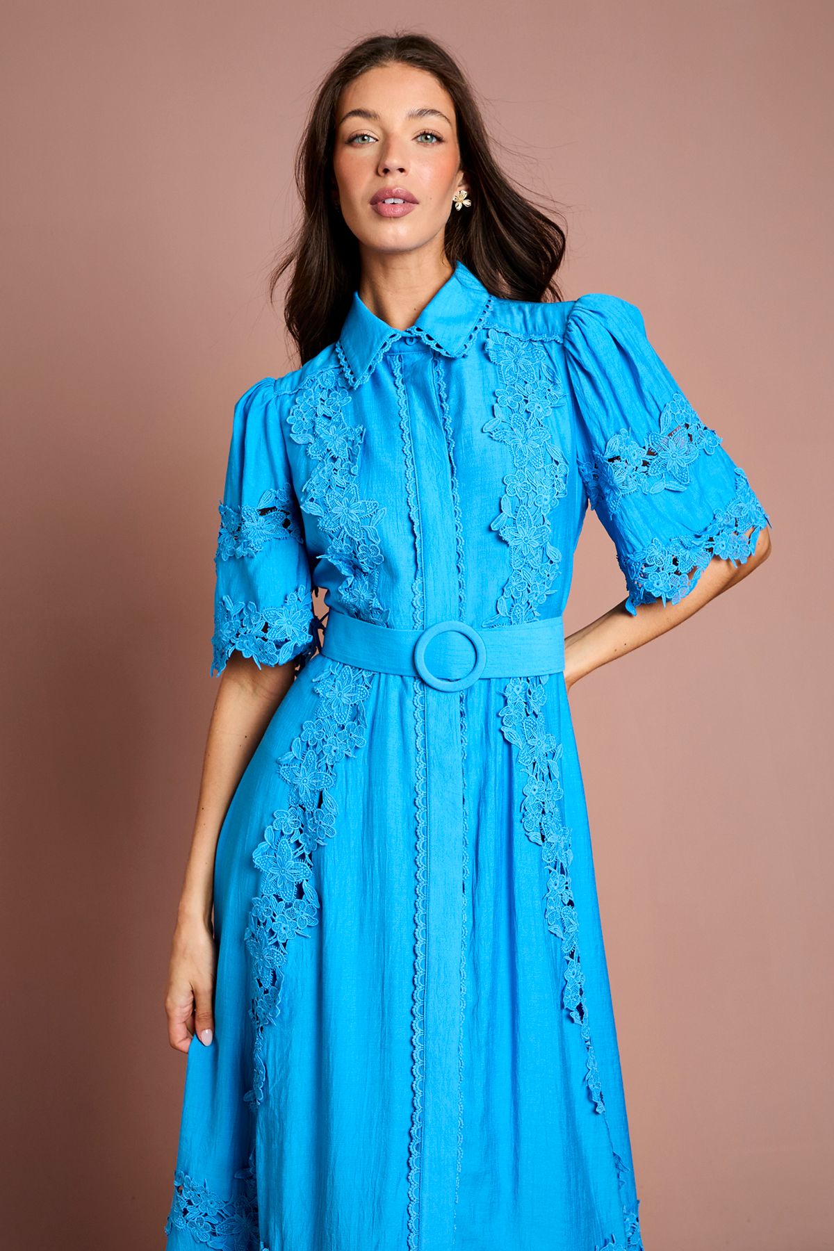 Coast Lace Panelled Belted Shirt Dress
