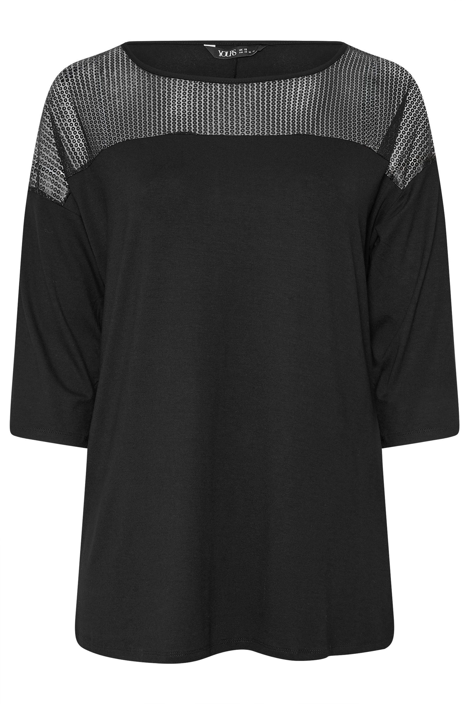 Yours Mesh Panel Sequin Top