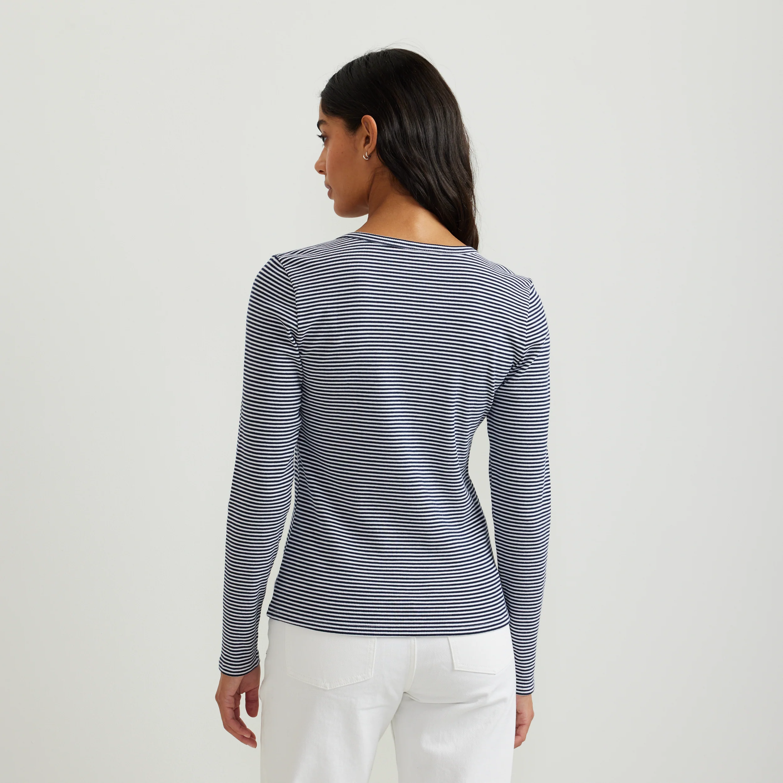 Women's Long-Sleeve Ribbed Henley T-Shirt - Stripe
