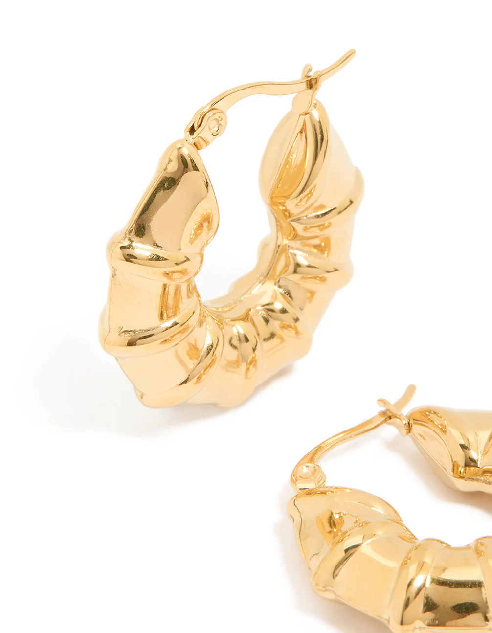 Waterproof Gold Plated Stainless Steel Barrel Detail Hoop Earrings
