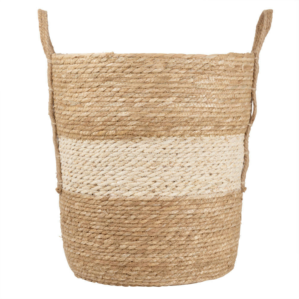 - Panier en fibre végétale coloris camel, écru et naturel