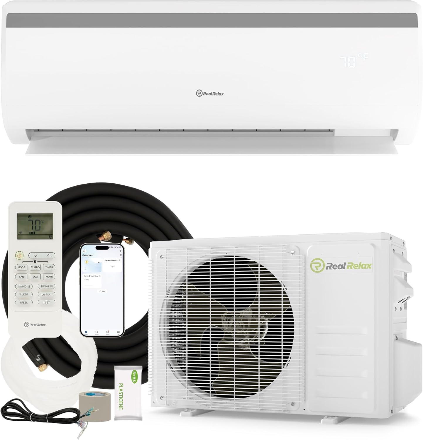 Real Relax 12000 BTU Mini Split Air Conditioner & Heater, 20 SEER2, 115V Inverter, Cools & Heats Up to 750 Sq.Ft, WiFi & Alexa Compatible, R454B Refrigerant, Included Installation Kit Ductless