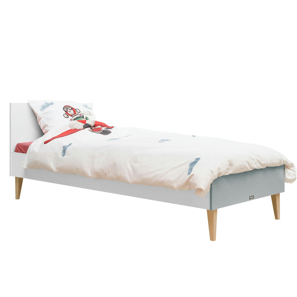 EMMA - Lit 90x200 excl. sommier en MDF et hêtre blanc