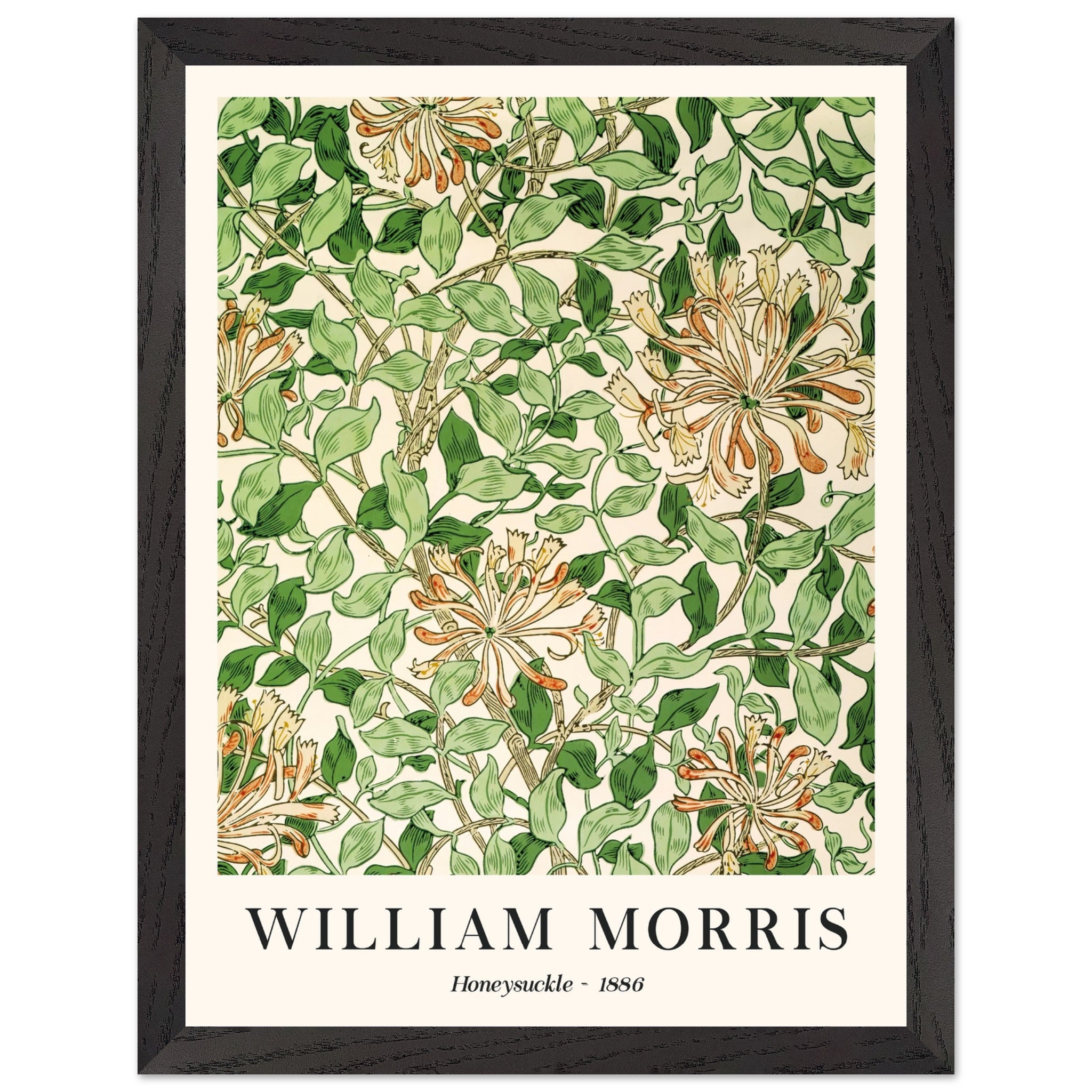 Artfulprints Poster met Lijst William Morris - Honeysuckle 1886  - 30x40 cm - Groen