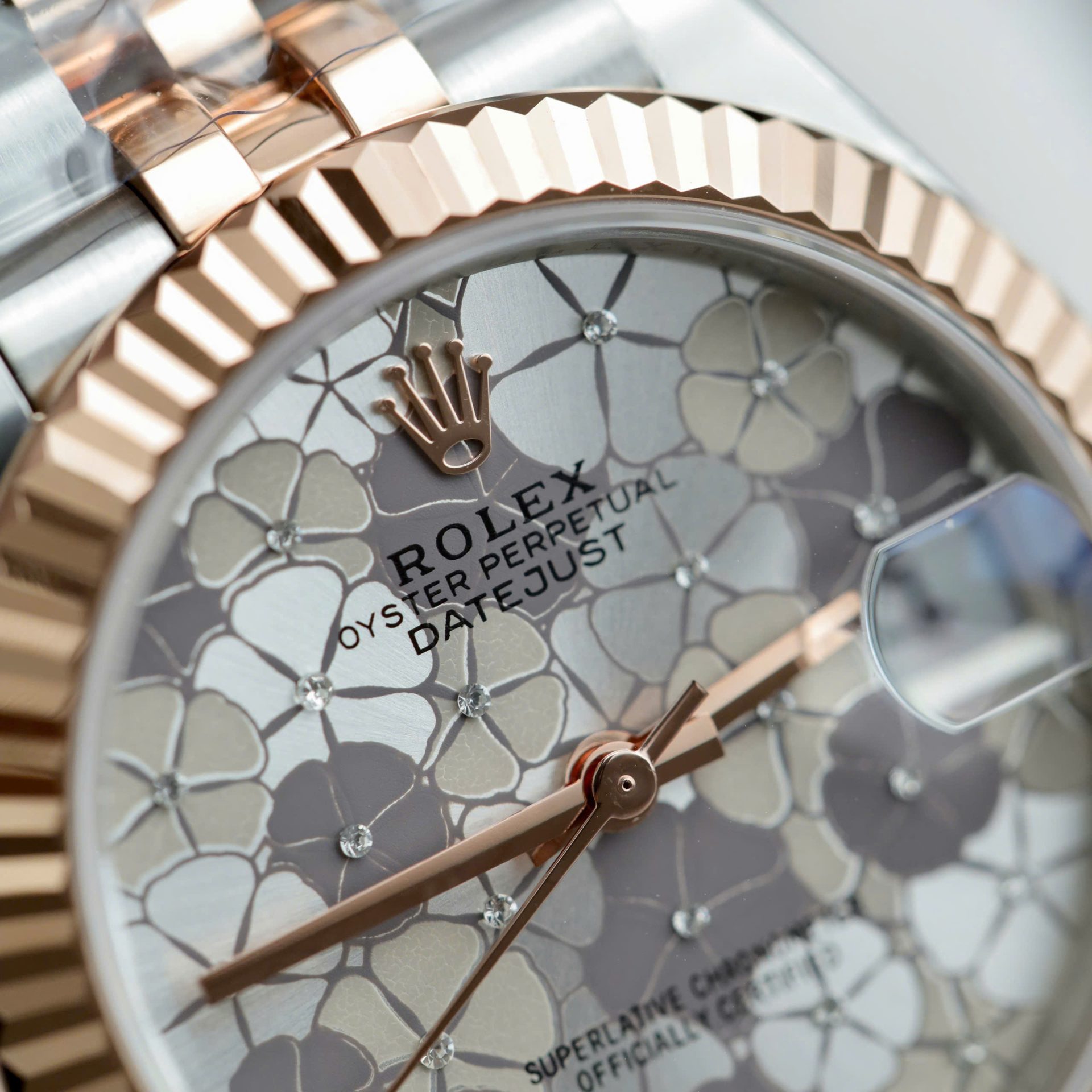 Rolex Datejust SS/RG Plated Flower Silver Dial CZ Diamonds 31mm Jub THBF Replica
