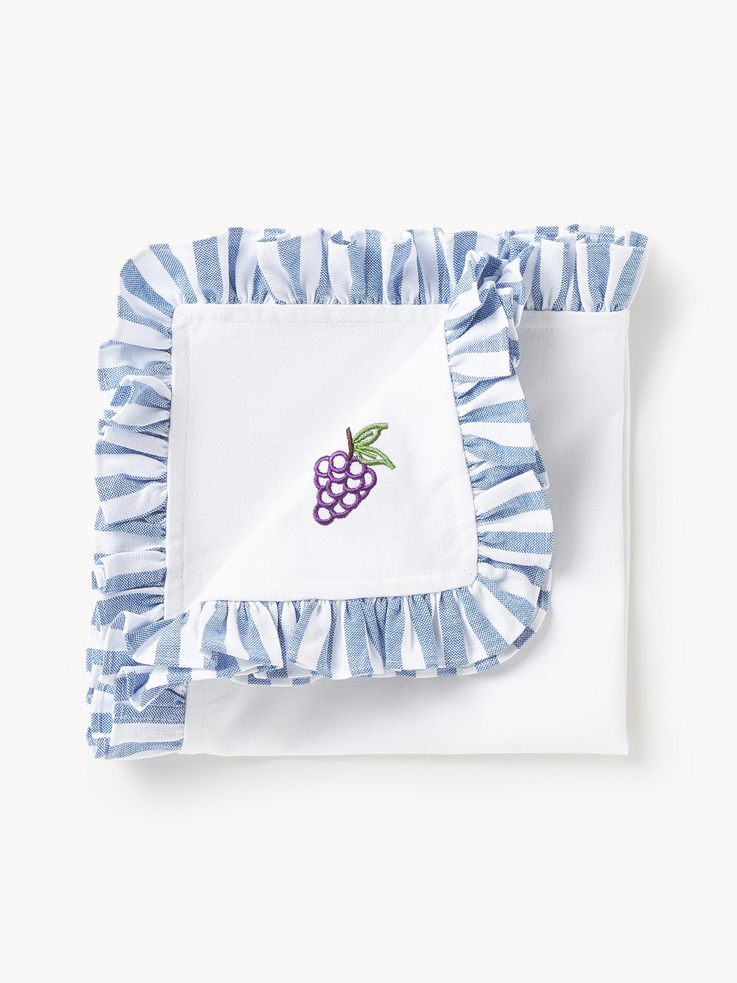 Stoffservietten Melony mit gestickten Motiven und Rüschen, 4er-Set
