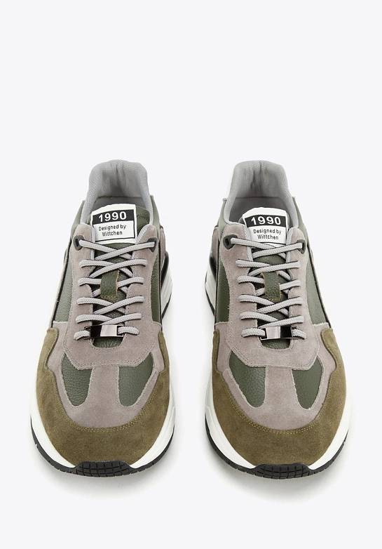 Męskie sneakersy skórzane z zamszowymi wstawkami zielono-szare