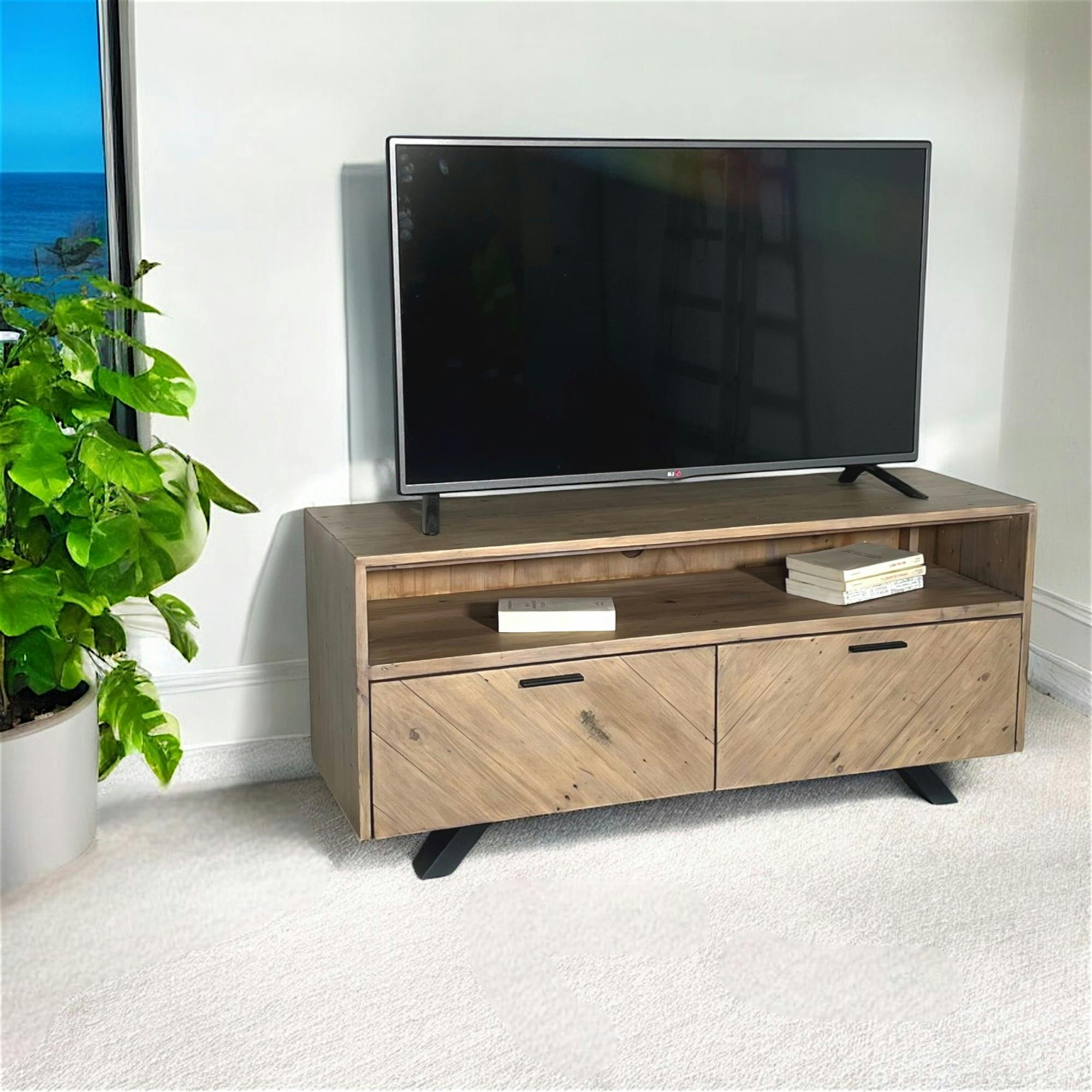 Meuble tv avec rangement bois recyclé VITTORIA
