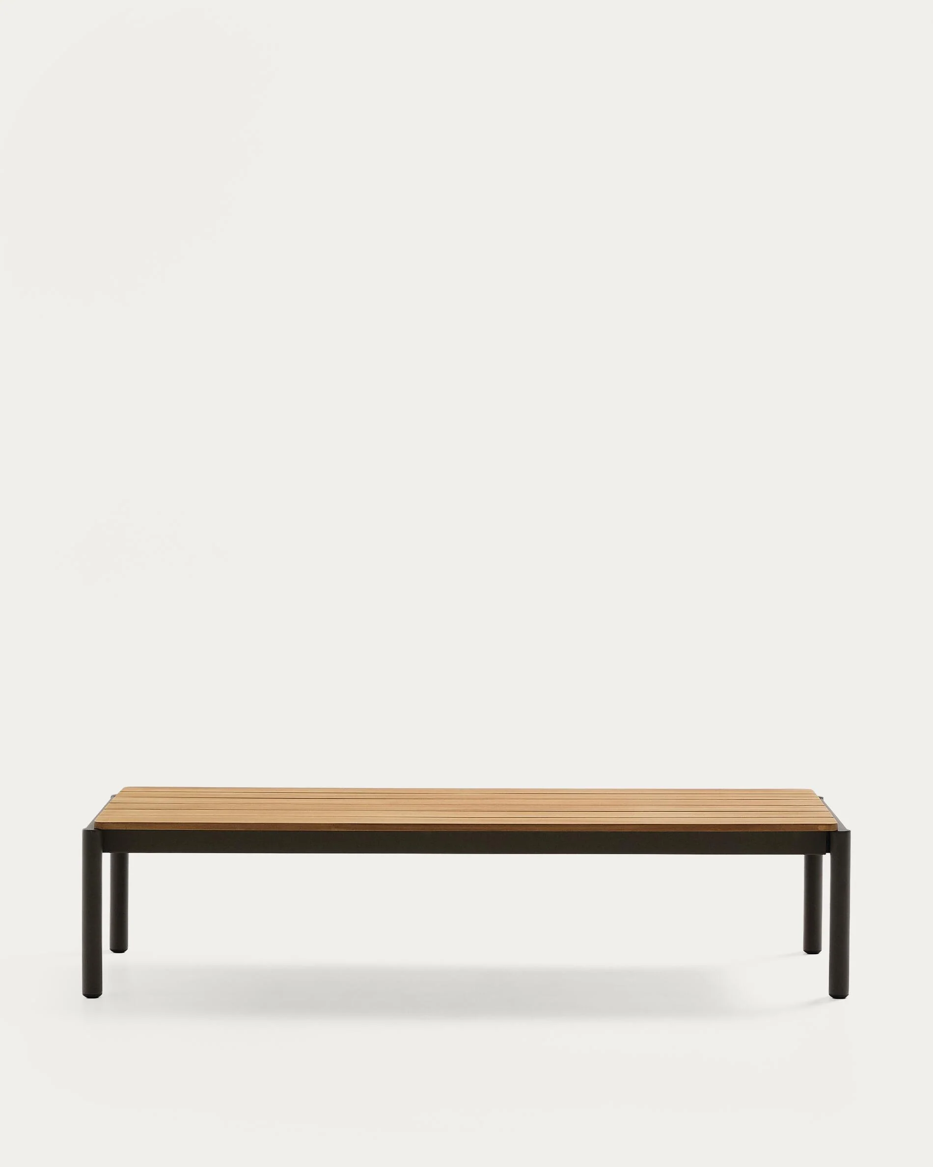 Sorells coffee table in green aluminum and teak wood 63 x 144,6 cm FSC 100%