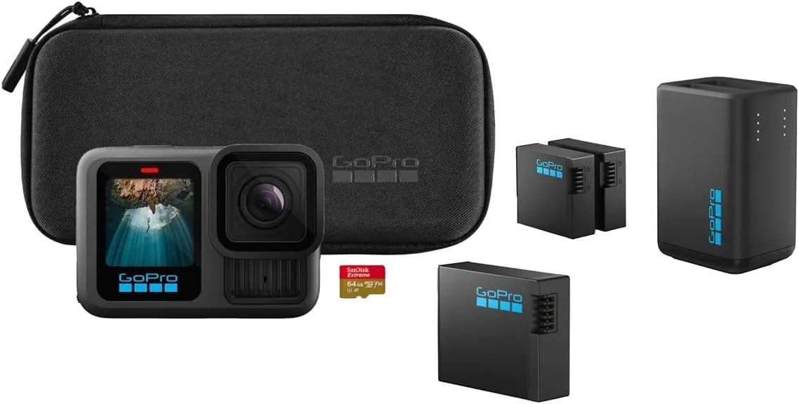 GoPro HERO13 Black Action Camera Bundle with 3 Enduro Batteries  Dual Charger  64GB microSD  Accessory Kit – 5.3K Ultra HD Video  HyperSmooth 6.0  Waterproof Adventure Camera