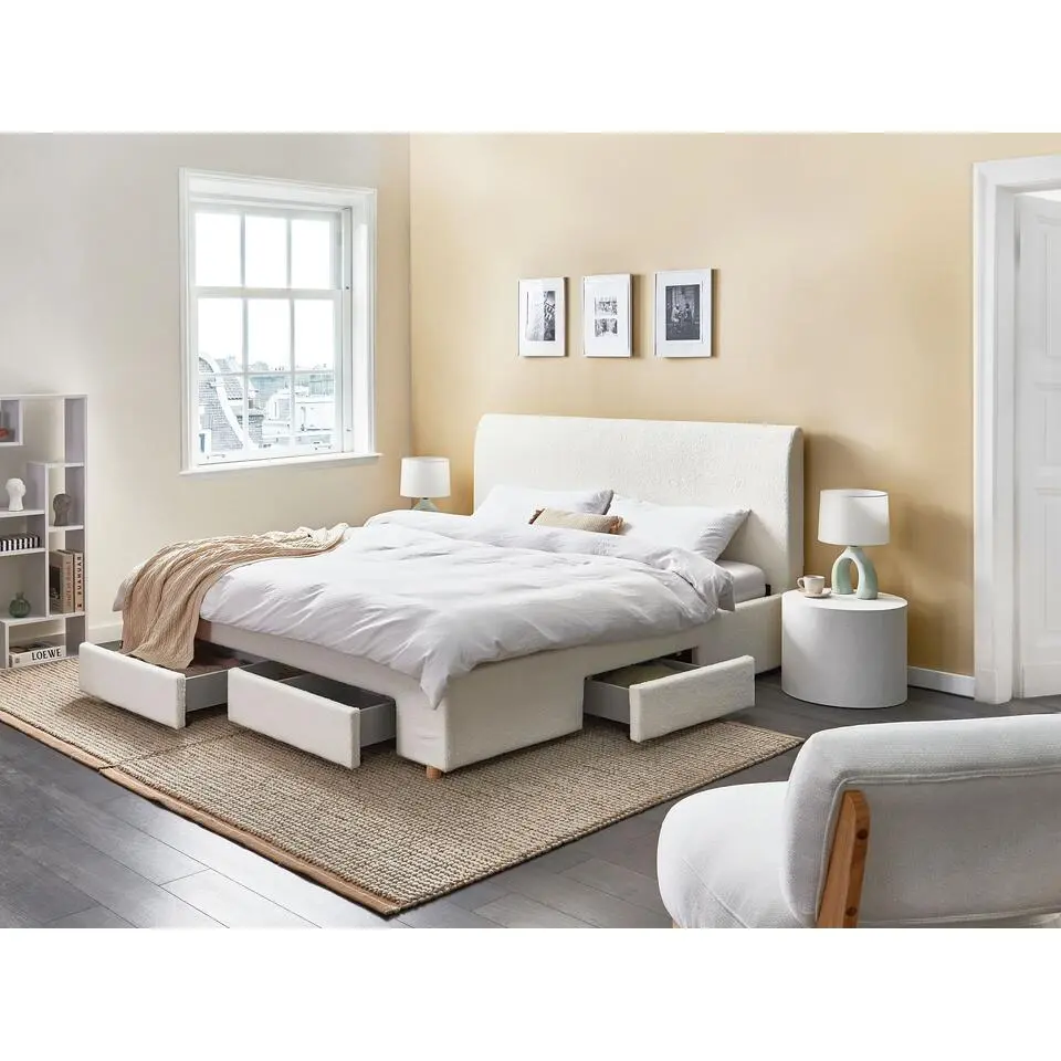 SOUTRIN - Bed met opbergruimte - Off-white - 180 x 200 cm - Boucl&eacute;