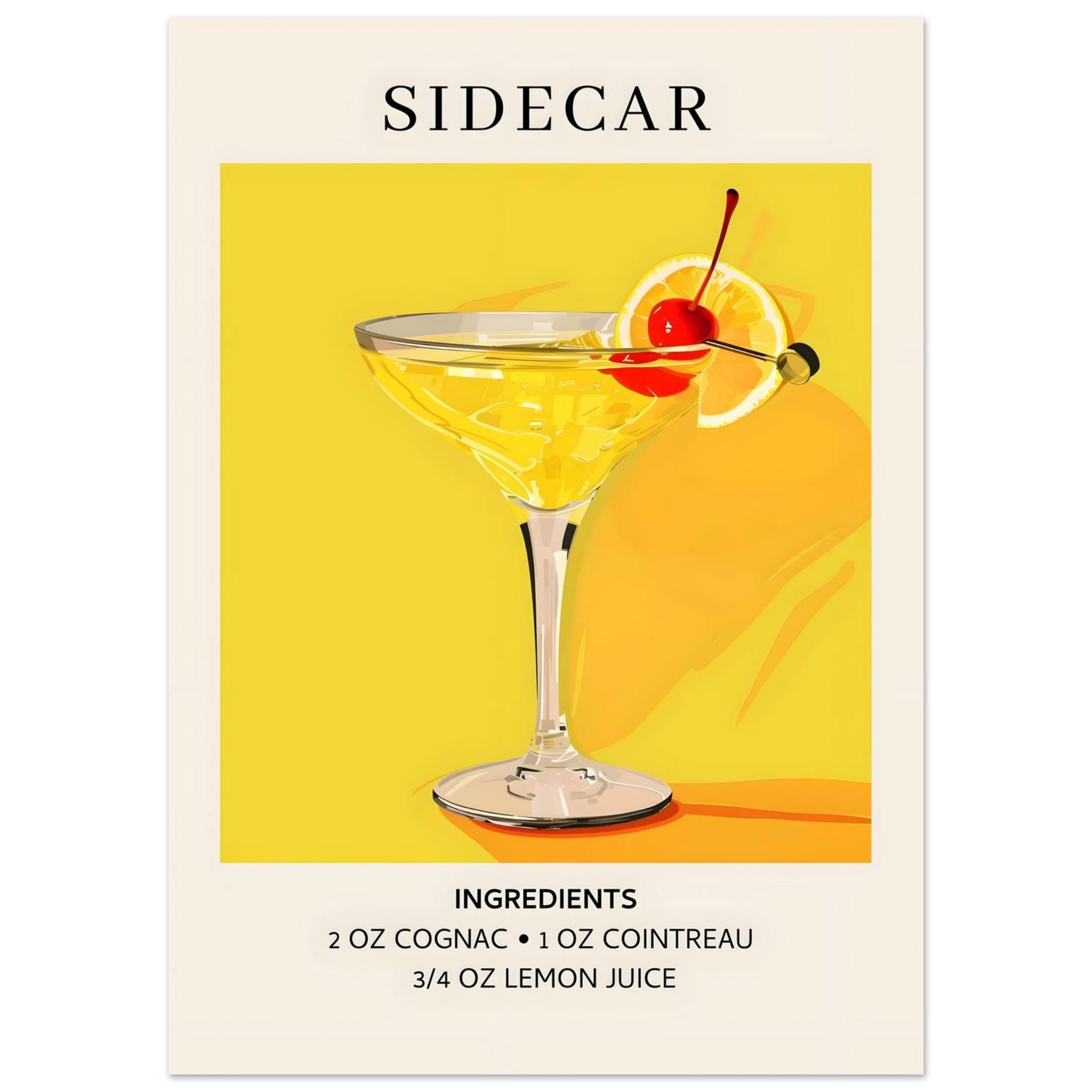 Artfulprints Poster Sidecar cocktail II - Ingrediënten  - 50x70 cm - Geel