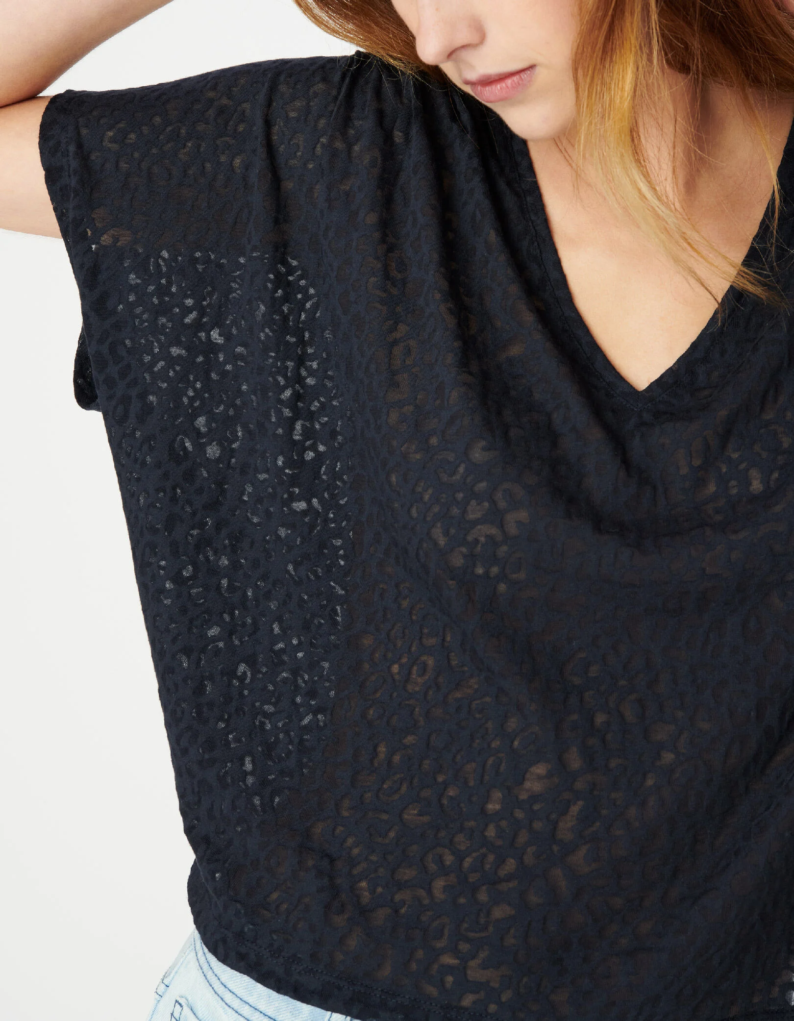 Tee-shirt loose marine imprimé léopard Femme