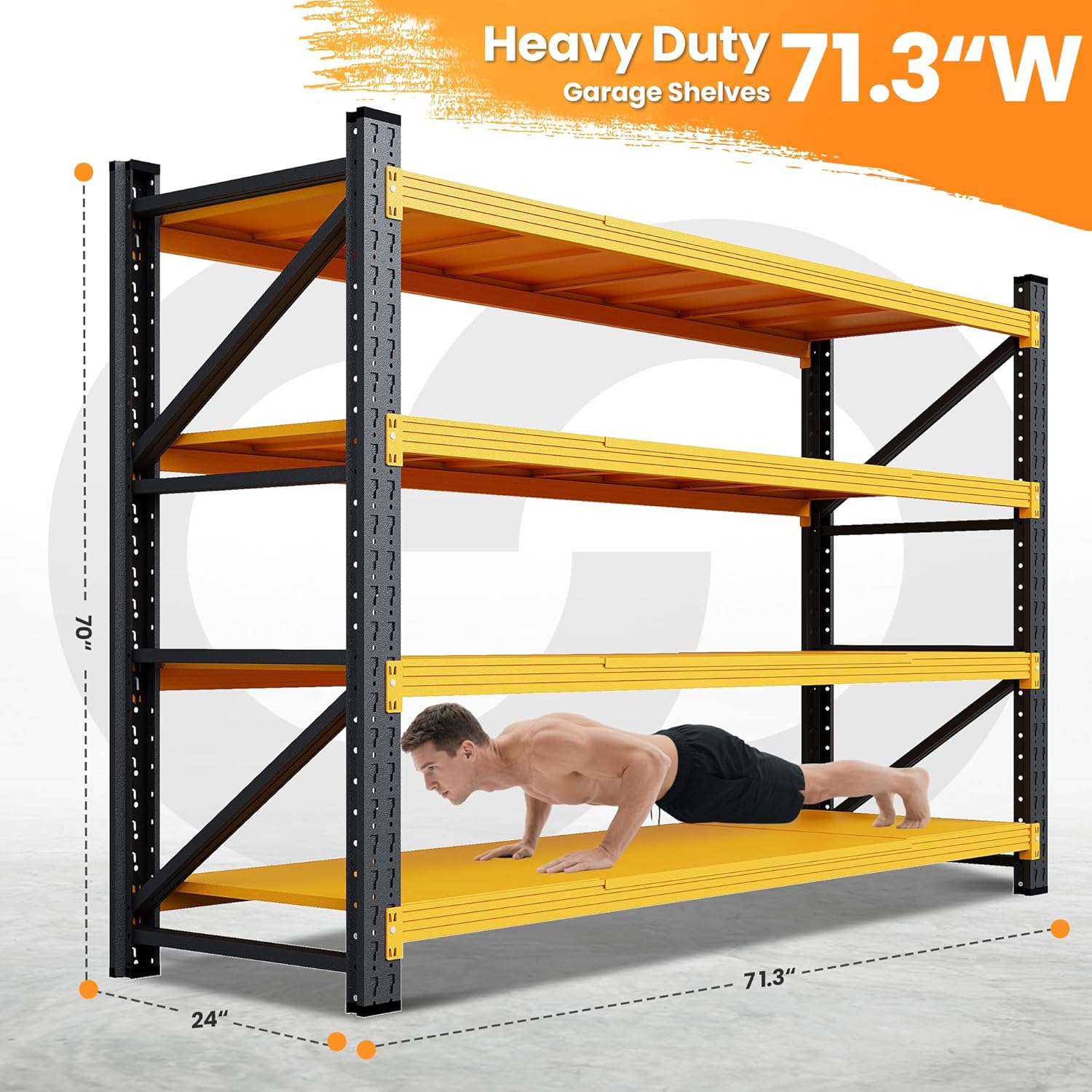 71”W Garage Shelving Units, 5000LBS Storage Shelves Heavy Duty, 24 Deep Metal Shelving Rack, 4 Tier Large Tall Industrial Shelving , Adjustable Standing Shelf for Warehouse / Shop 71W x 24D x 70H
