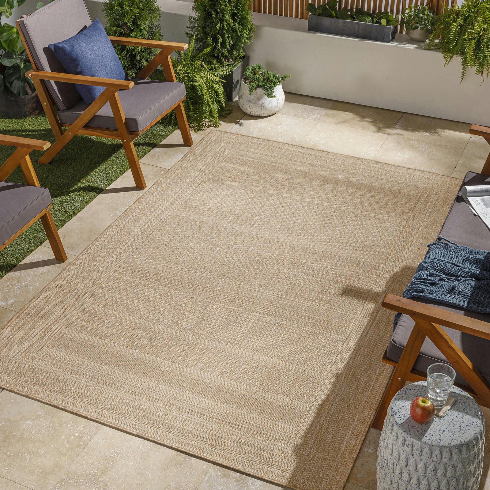 SIERRA - Tapis d'Extérieur/Intérieur Effet Jute Sable/Beige 160x213
