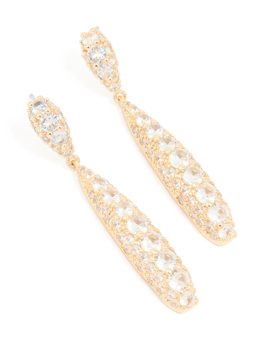 Gold Cubic Zirconia Elongated Drop Earrings