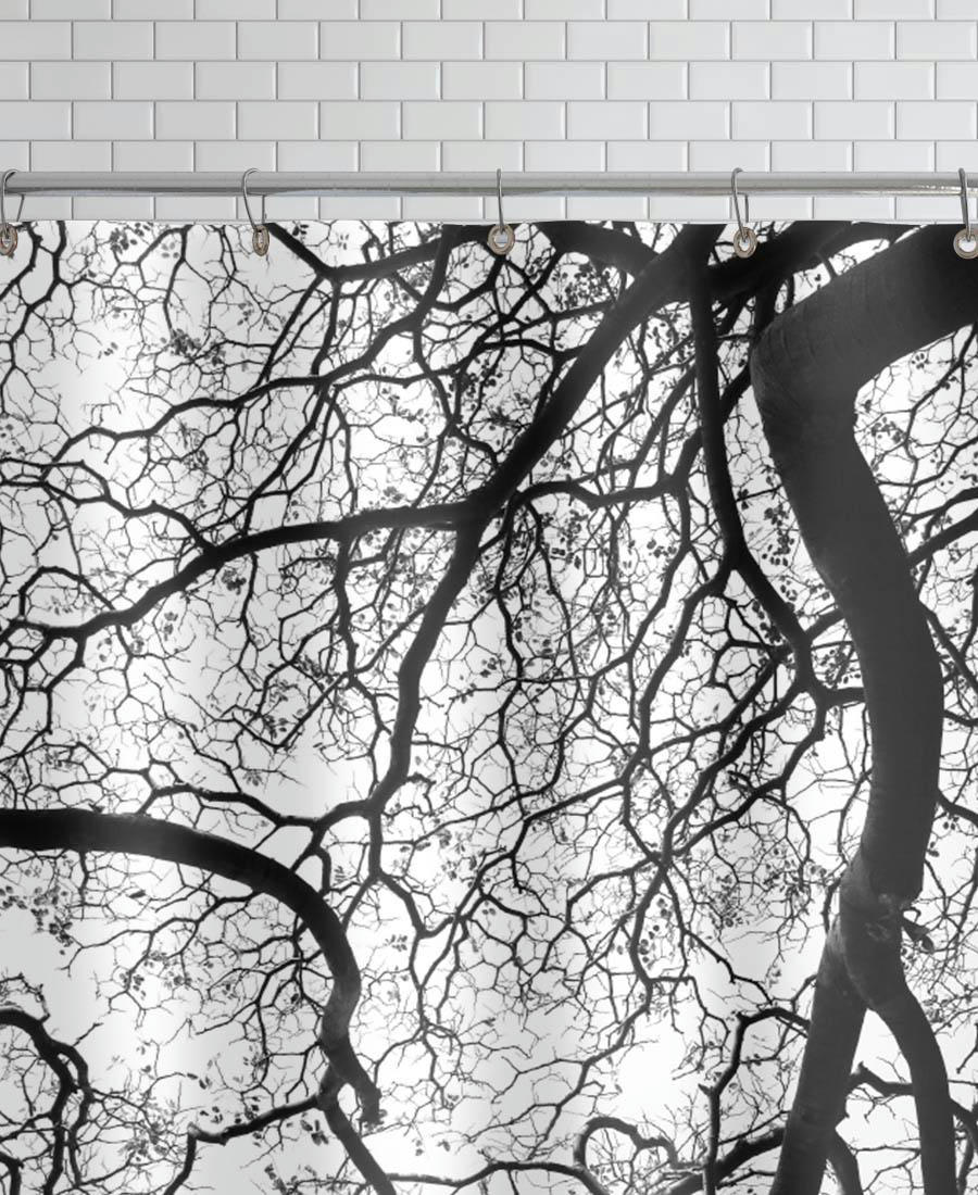 DURBAN FOREST - Rideau de douche en polyester en blanc & gris 150x200