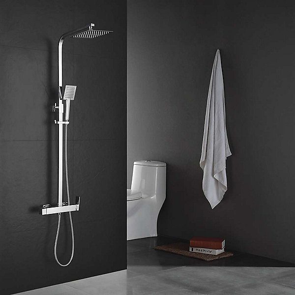 Colonne de douche carrée EXTRA FLAT, 73-122 cm, finition chrome poli, en laiton Kibath