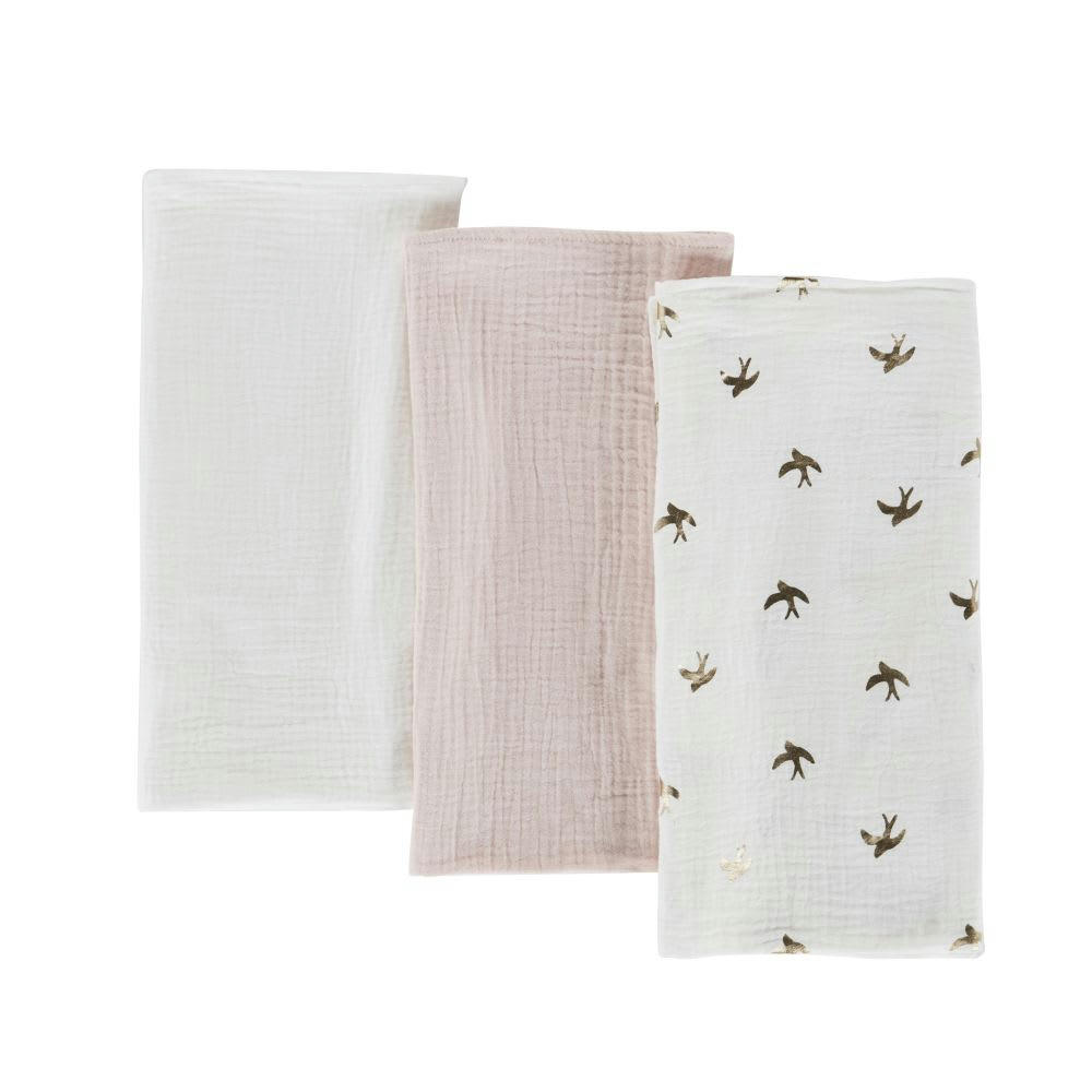 - Langes bébé en gaze de coton écrus et dorés (X3)