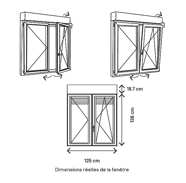 Fenêtre PVC 2 vantaux oscillo-battant   volet roulant électrique GoodHome blanc - l.120 x h.135 cm