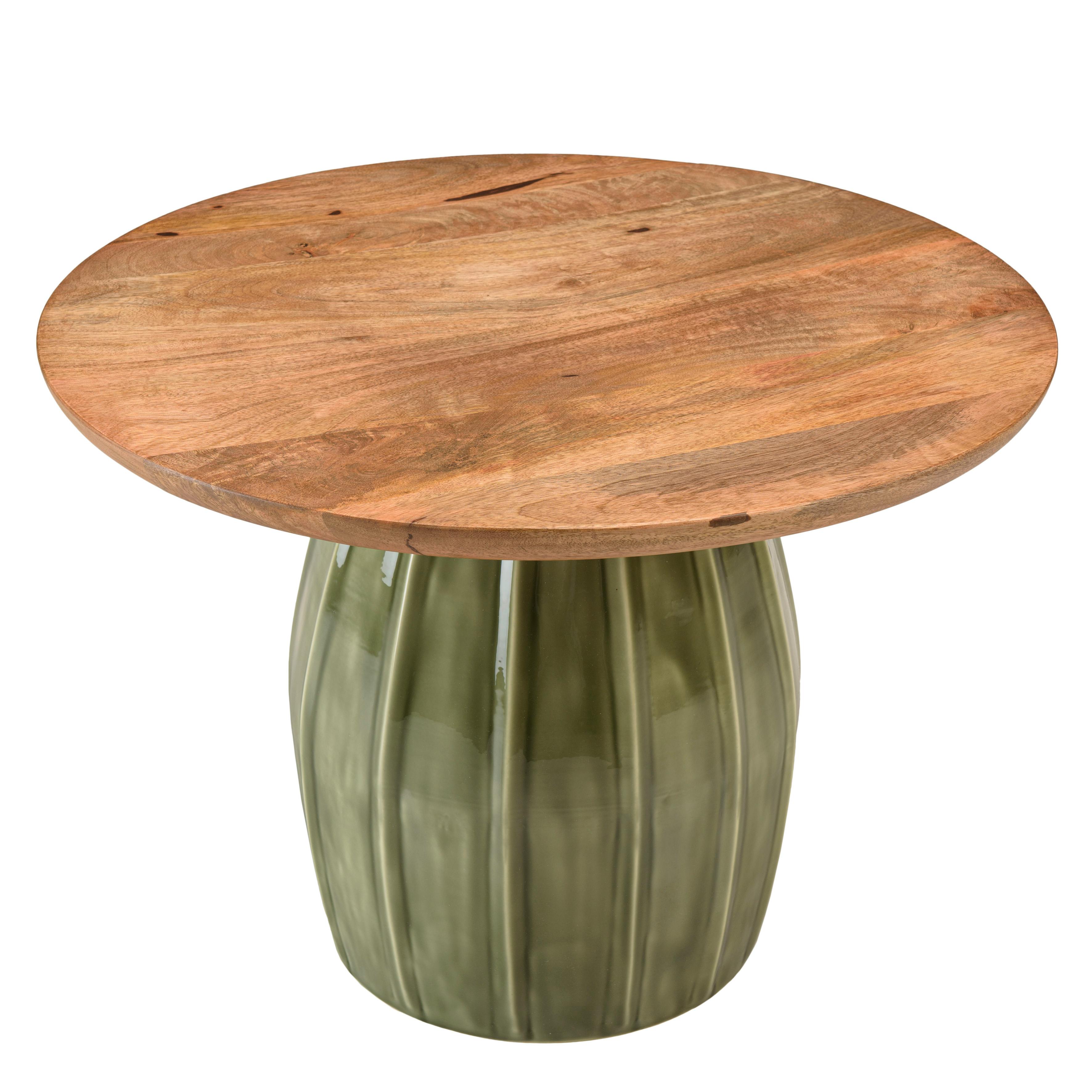 Table basse 60 cm plateau en manguier pied en émail vert TOSCA
