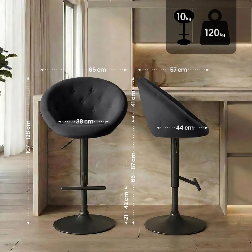 CLP Barkruk London zwart Frame - Fluweel - zwart