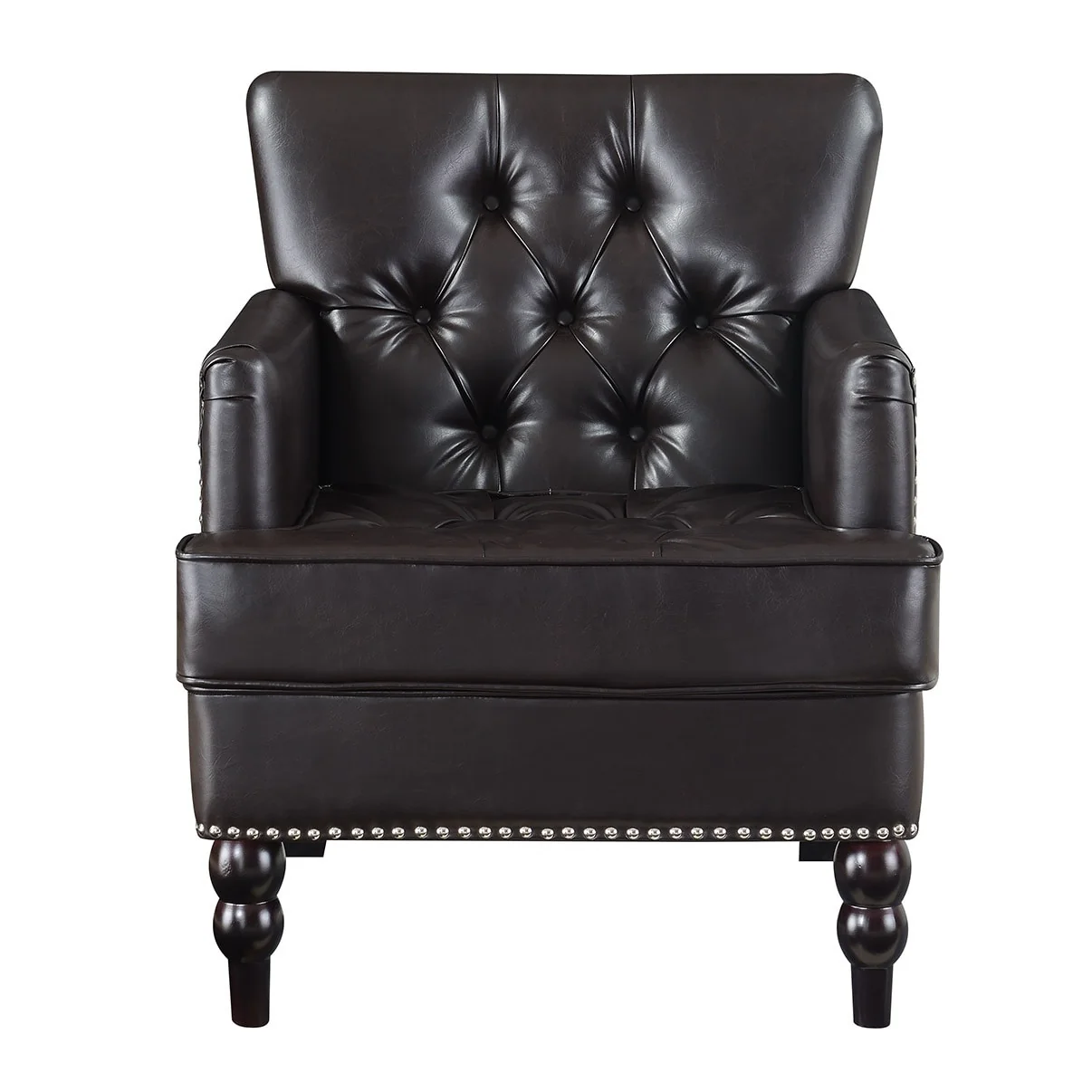 Leather Accent Chair Upolstered Tufted Club Chair with Wood Leg