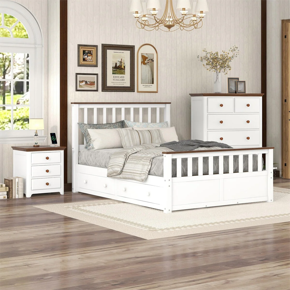 3-Pieces Bedroom Sets Platform Bed with Nightstand and Chest