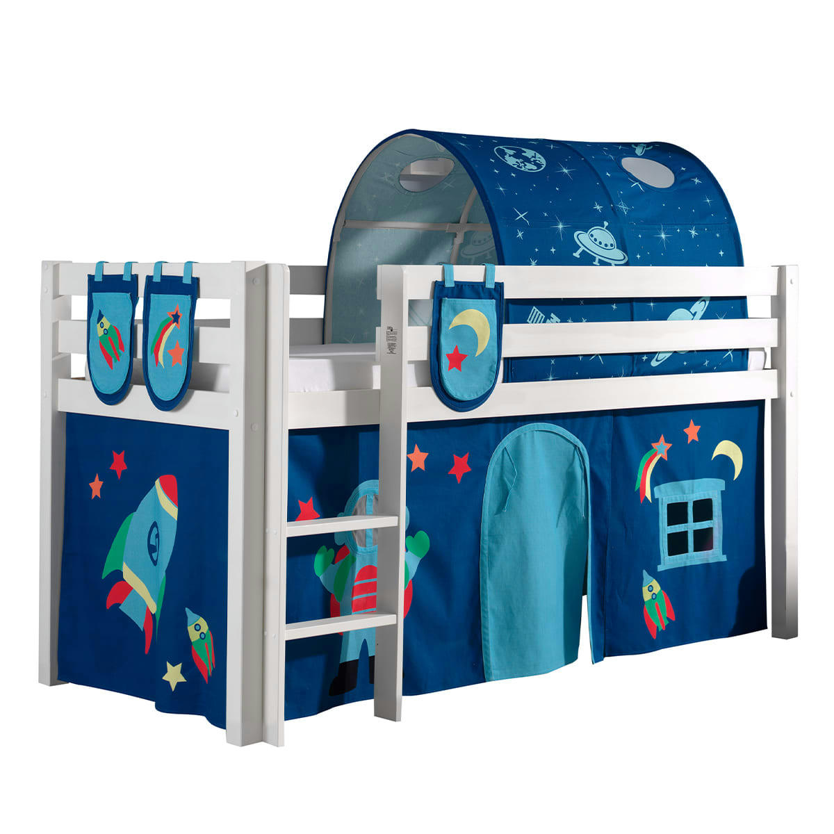 PINO - Lit mi-hauteur 90x200 sommier inclus housse astro blanc