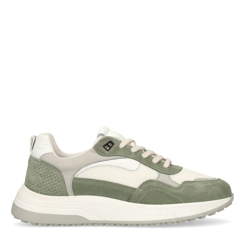 Manfield Groene leren sneakers met suède details