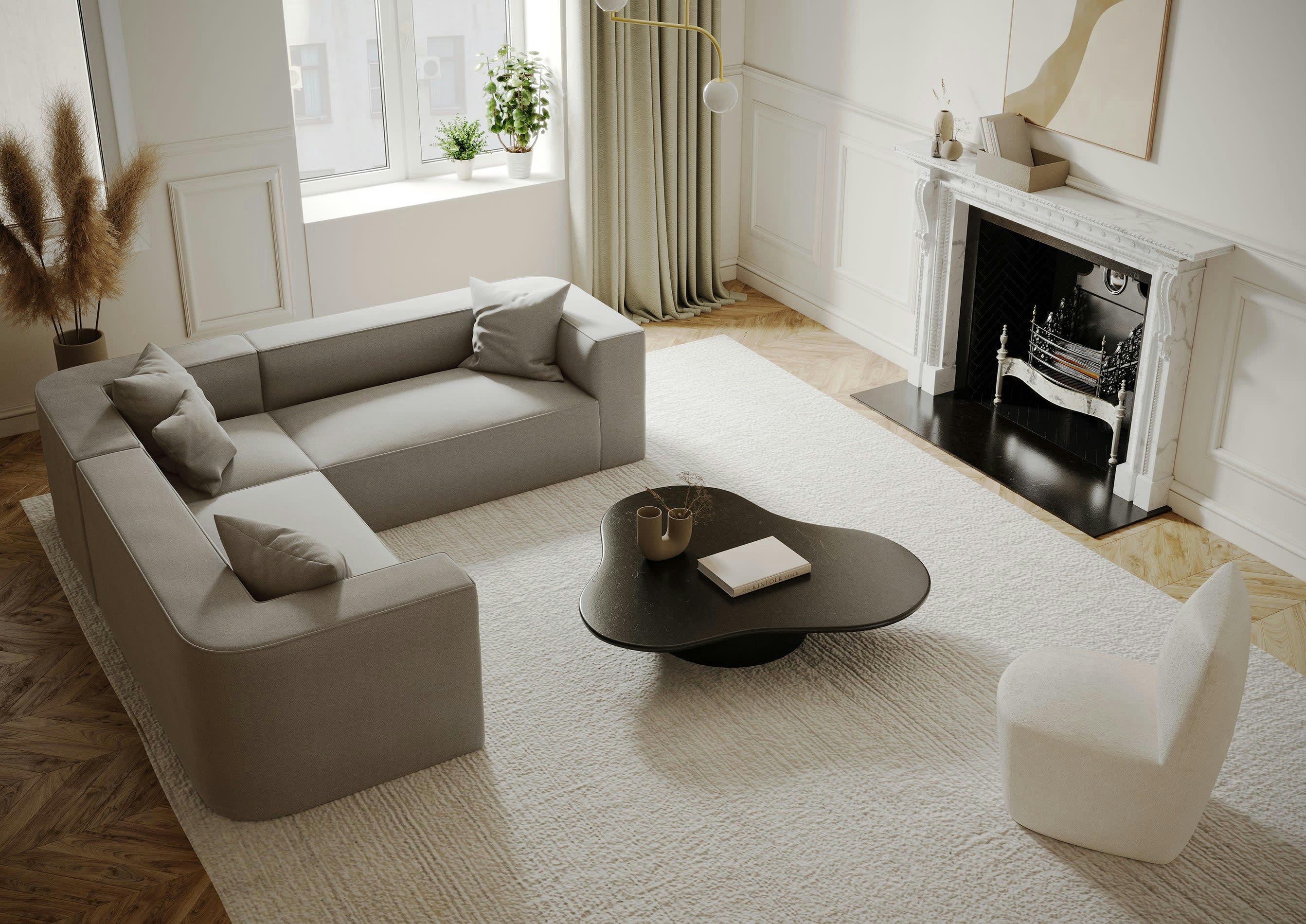 ALMA - Canapé d'angle symétrique tissu tramé taupe