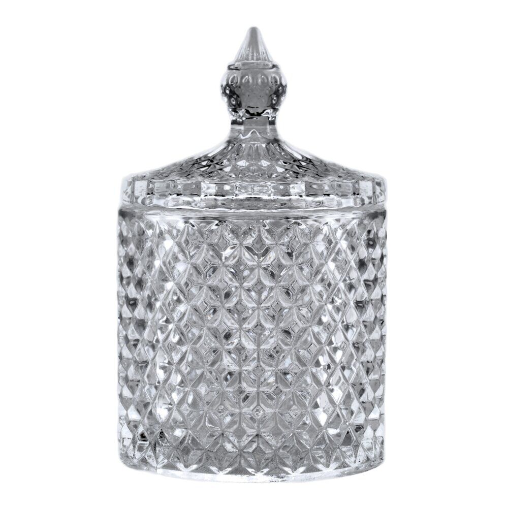 Bonbonnière en verre avec couvercle design forme diamant Ø7xH11cm