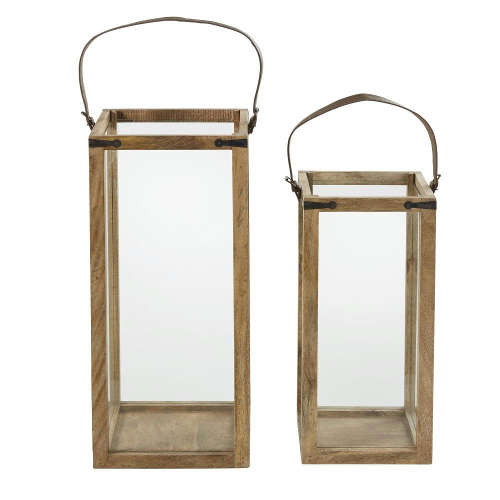 SALVADOR - 2 lanternes en manguier et cuir