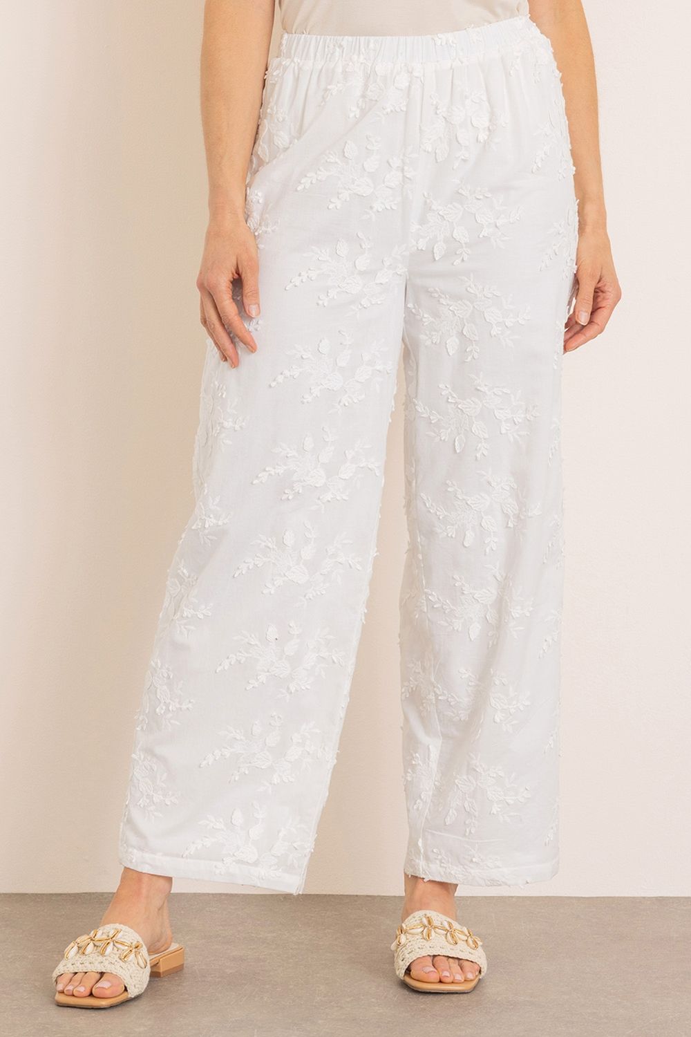 Klass. Pull On Cotton Applique Wide Leg Trousers