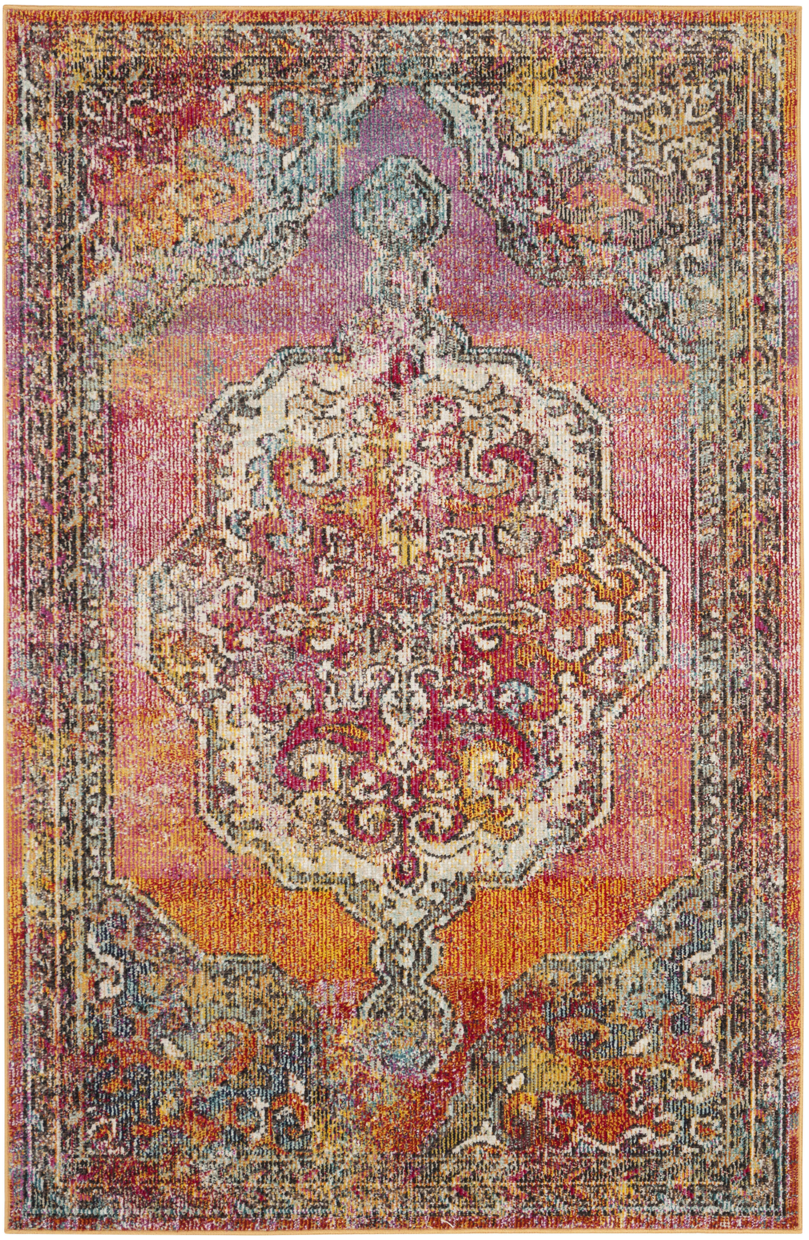 CRYSTAL - Tapis de salon interieur en orange & bleu clair, 91 x 152 cm