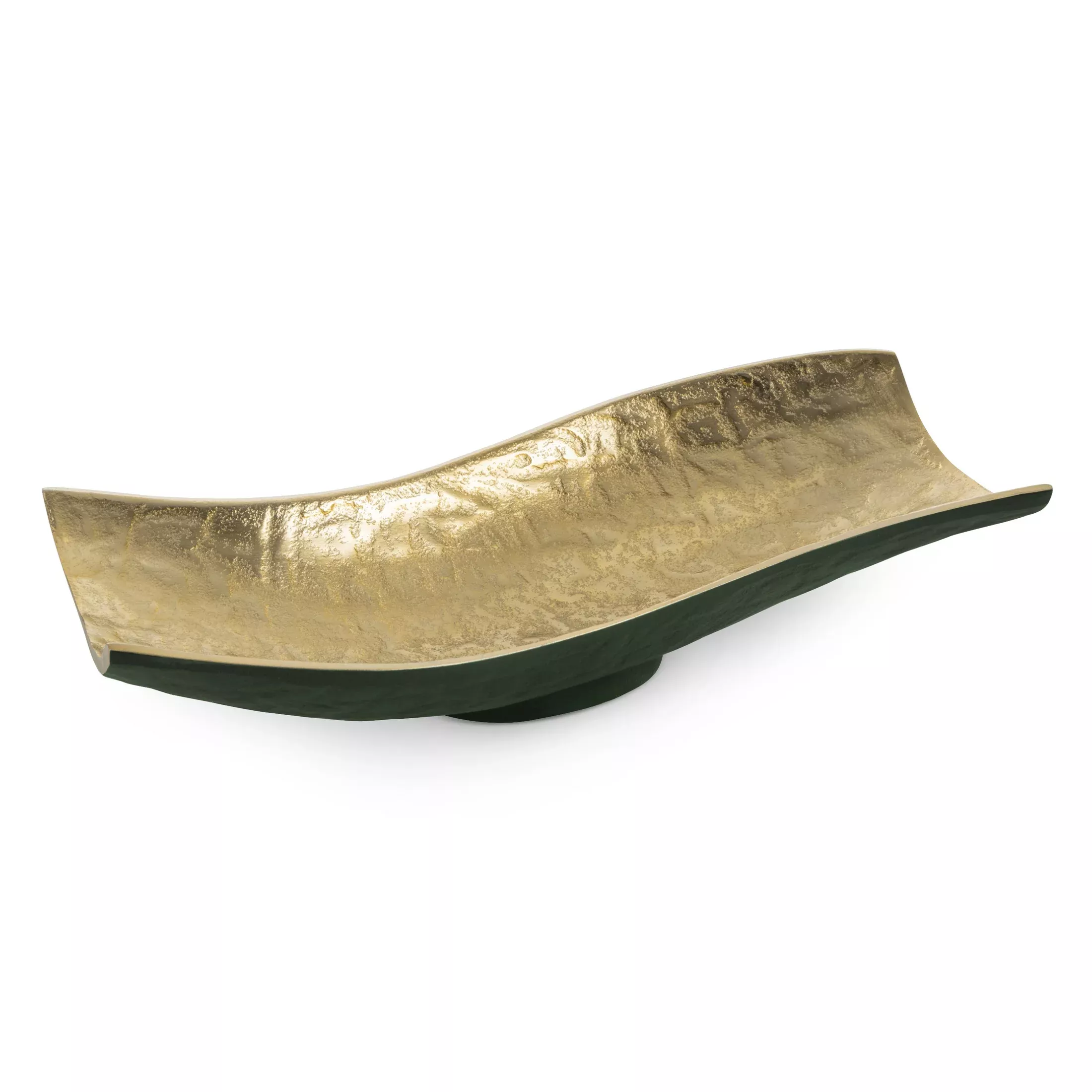 Patera metalowa złoto-ciemnozielona o falujących brzegach33x15x8 cmPEDRO