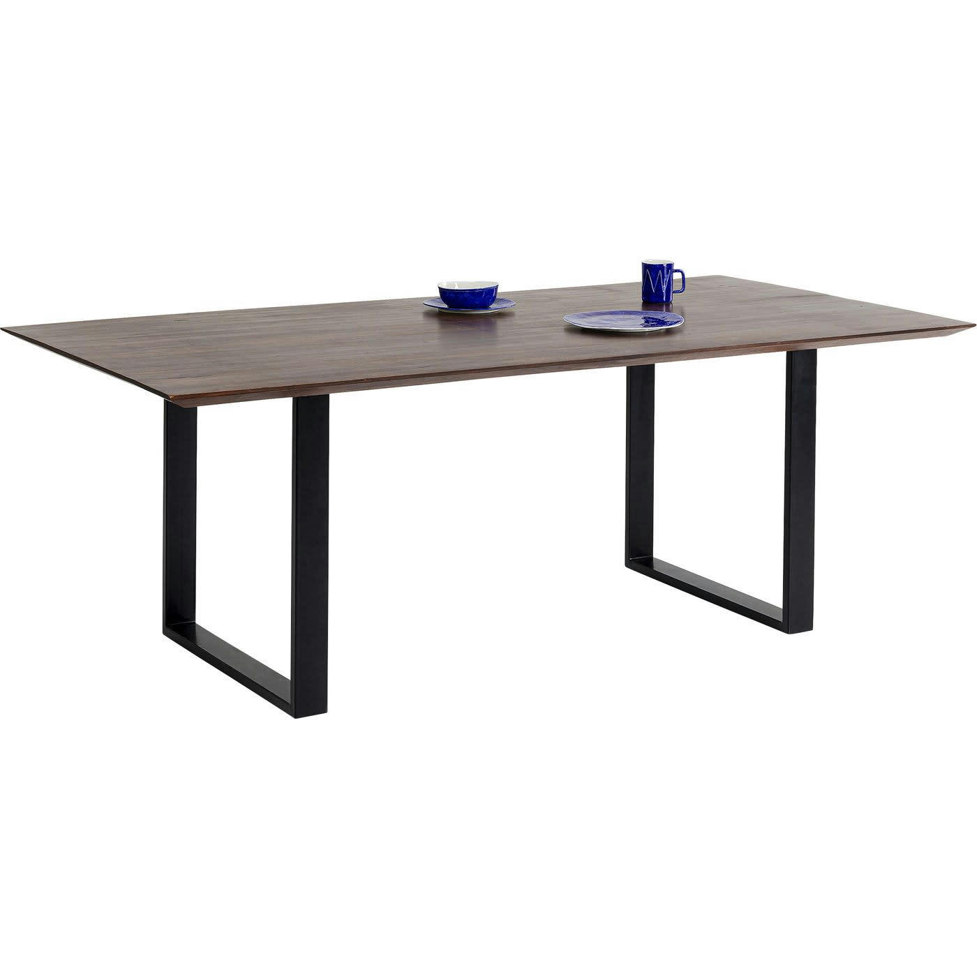 SYMPHONY - Table à manger 6 personnes acacia brun biseauté et acier noir L160