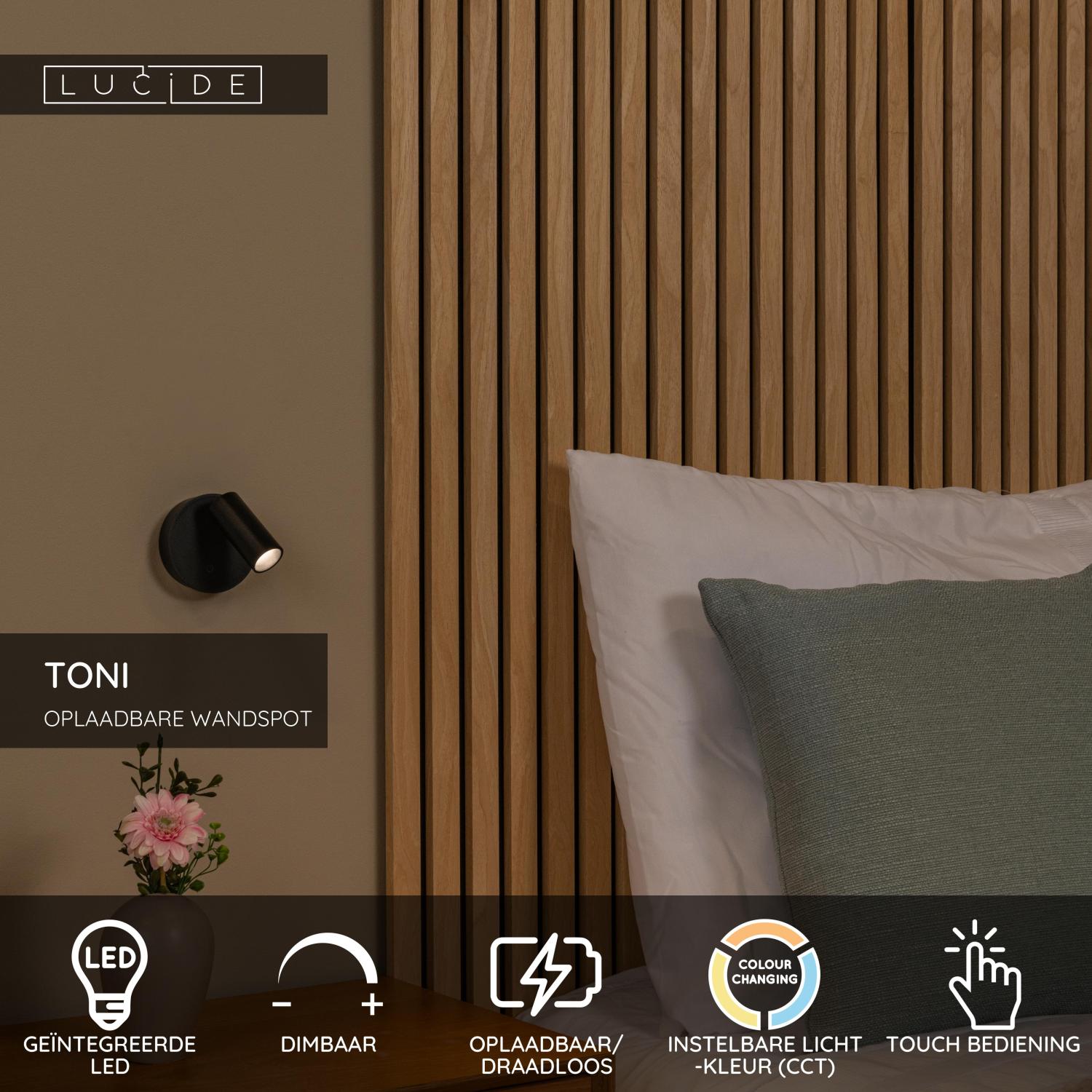 Lucide TONI Wandspot - Zwart