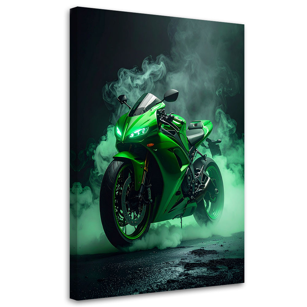 Obraz nowoczesny do pokoju nastolatka, Zielony Motocykl Motor 20x30