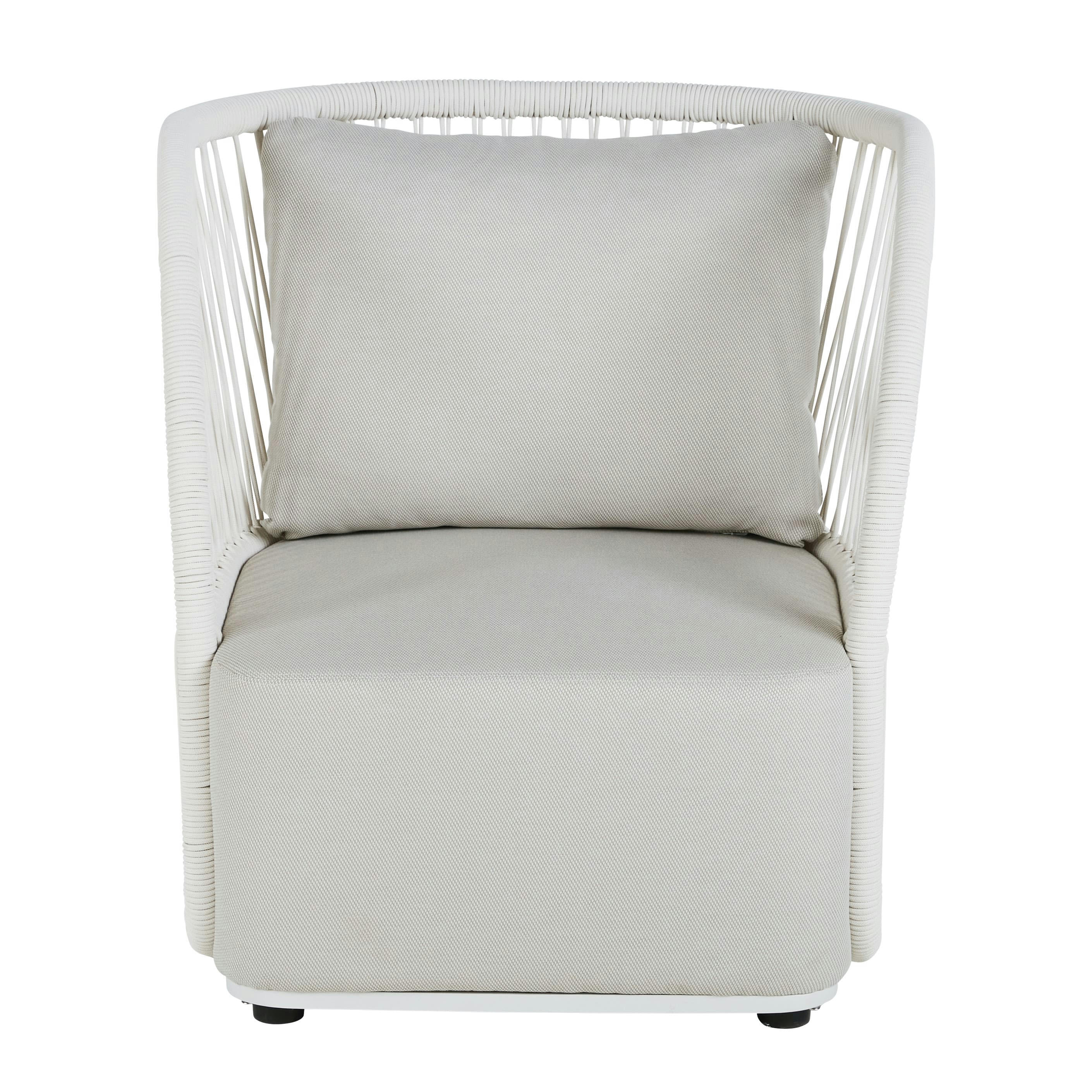 - Fauteuil de jardin en fibre polyoléfine beige et corde blanche