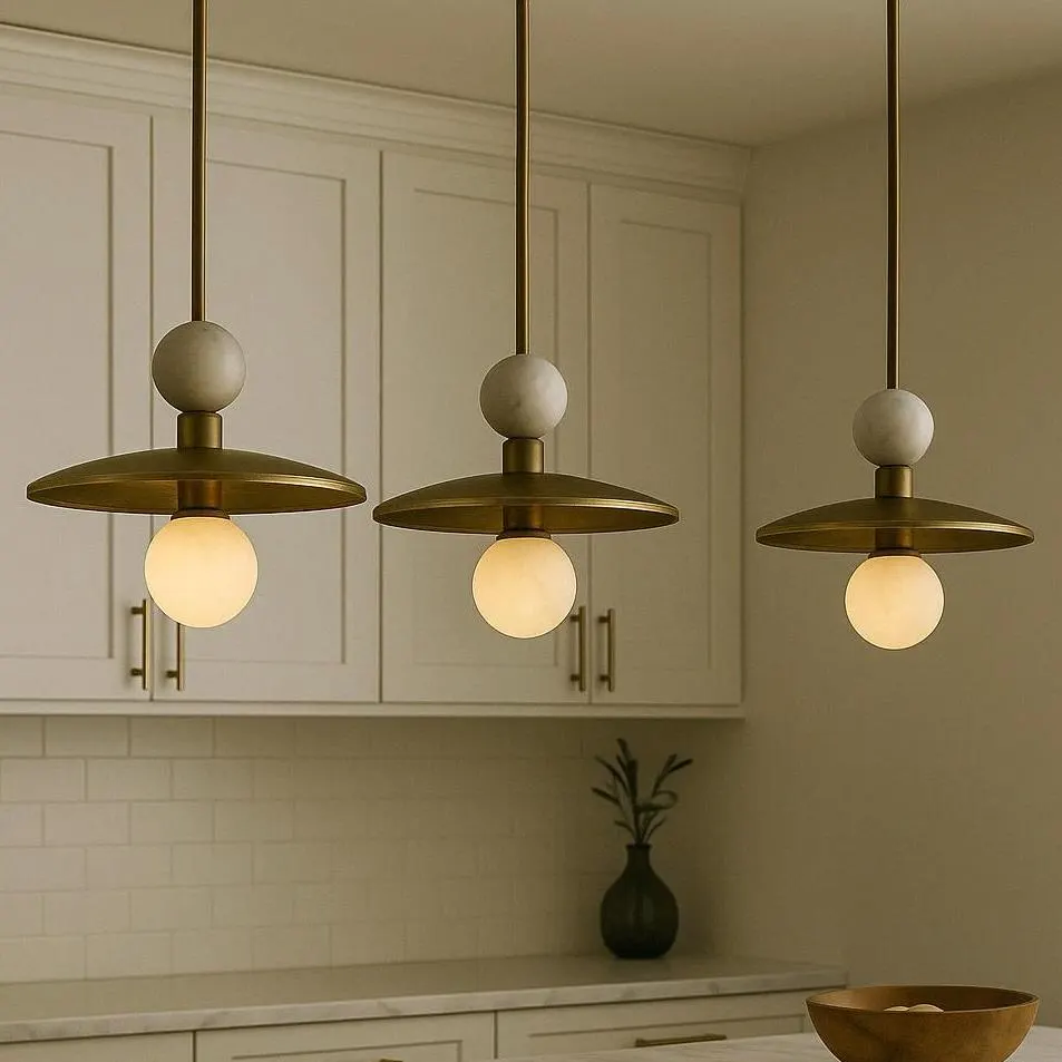 Brass Pendant Light, Marble Stone Chandelier Lighting, Modern Ceiling Lamp