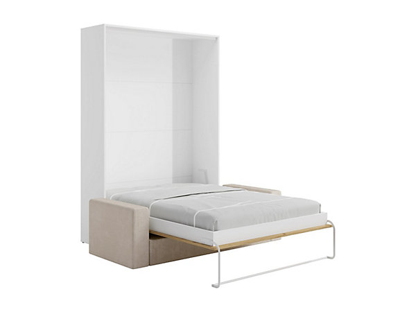 Lit escamotable 160 x 200 cm - Ouverture verticale manuelle - Coloris : Naturel et blanc   Canapé - BEGANIO